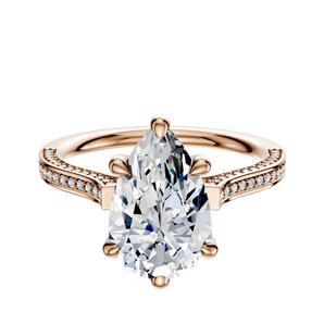 14K Rose Gold 6 Prong Basket Cathedral Flat 3-Row-Pave 2.0mm Engagement Ring