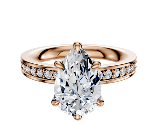 14K Rose Gold 6 Prong Basket Classic Flat 1-Row-Pave 2.5mm Engagement Ring