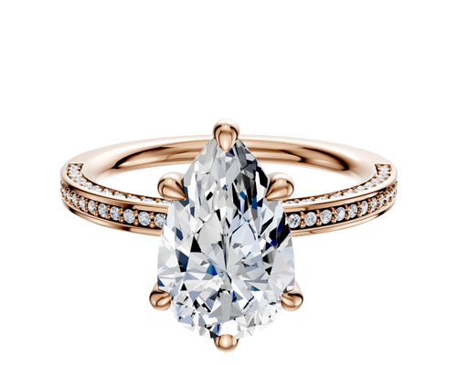 14K Rose Gold 6 Prong Basket Classic Flat 3-Row-Pave 2.0mm Engagement Ring