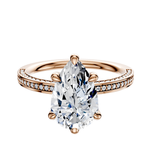 14K Rose Gold 6 Prong Basket Classic Flat 3-Row-Pave 2.0mm Engagement Ring