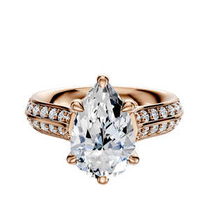 14K Rose Gold 6 Prong Basket Cathedral Knife Edge 1-Row-Pave 2.5mm Engagement Ring