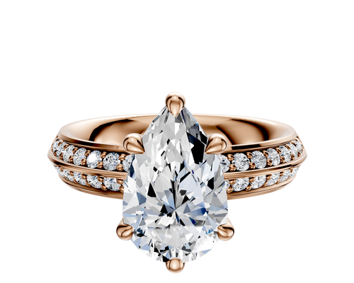 14K Rose Gold 6 Prong Basket Classic Knife Edge 1-Row-Pave 2.5mm Engagement Ring