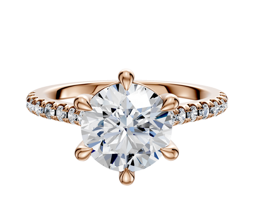 14K Rose Gold 6 Prong Basket Cathedral Dome 1-Row-Pave 2.5mm Engagement Ring