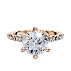 14K Rose Gold 6 Prong Basket Cathedral Dome 1-Row-Pave 2.5mm Engagement Ring