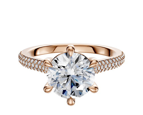 14K Rose Gold 6 Prong Basket Cathedral Dome 3-Row-Pave 2.0mm Engagement Ring