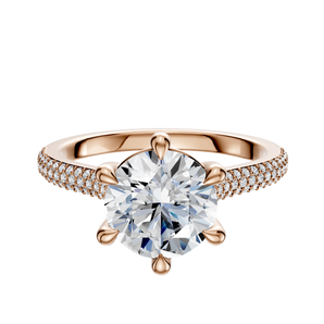 14K Rose Gold 6 Prong Basket Cathedral Dome 3-Row-Pave 2.0mm Engagement Ring