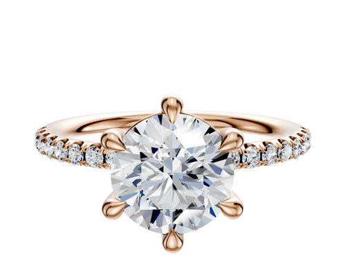 14K Rose Gold 6 Prong Basket Classic Dome 1-Row-Pave 2.5mm Engagement Ring
