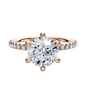 14K Rose Gold 6 Prong Basket Classic Dome 1-Row-Pave 2.5mm Engagement Ring
