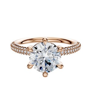 14K Rose Gold 6 Prong Basket Classic Dome 3-Row-Pave 2.0mm Engagement Ring