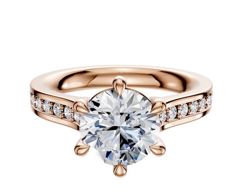 14K Rose Gold 6 Prong Basket Cathedral Flat 1-Row-Pave 2.5mm Engagement Ring