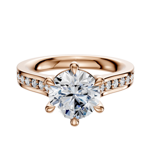 14K Rose Gold 6 Prong Basket Cathedral Flat 1-Row-Pave 2.5mm Engagement Ring