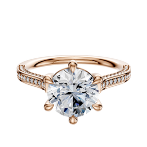 14K Rose Gold 6 Prong Basket Cathedral Flat 3-Row-Pave 2.0mm Engagement Ring