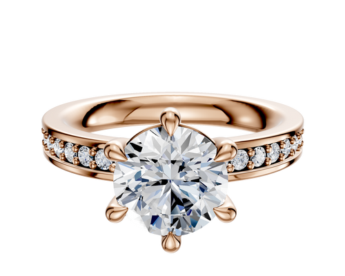 14K Rose Gold 6 Prong Basket Classic Flat 1-Row-Pave 2.5mm Engagement Ring
