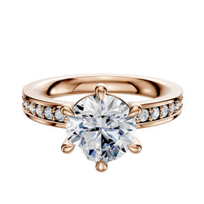 14K Rose Gold 6 Prong Basket Classic Flat 1-Row-Pave 2.5mm Engagement Ring