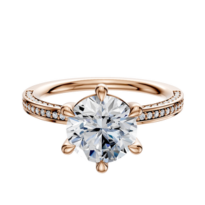 14K Rose Gold 6 Prong Basket Classic Flat 3-Row-Pave 2.0mm Engagement Ring