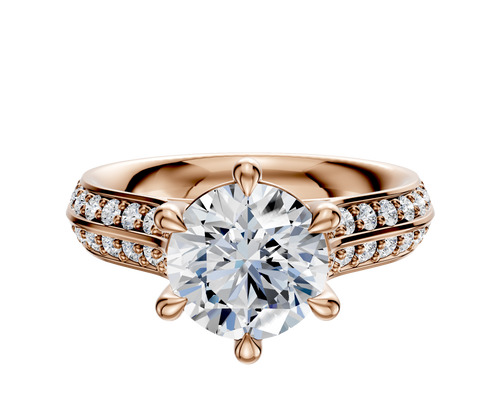 14K Rose Gold 6 Prong Basket Cathedral Knife Edge 1-Row-Pave 2.5mm Engagement Ring