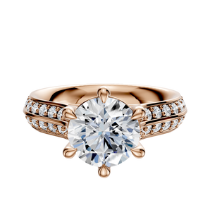 14K Rose Gold 6 Prong Basket Cathedral Knife Edge 1-Row-Pave 2.5mm Engagement Ring