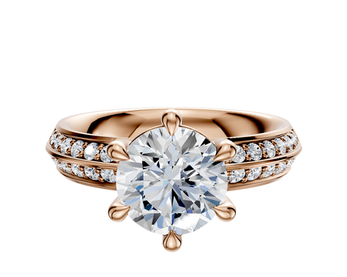 14K Rose Gold 6 Prong Basket Classic Knife Edge 1-Row-Pave 2.5mm Engagement Ring