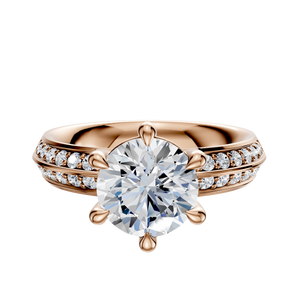 14K Rose Gold 6 Prong Basket Classic Knife Edge 1-Row-Pave 2.5mm Engagement Ring