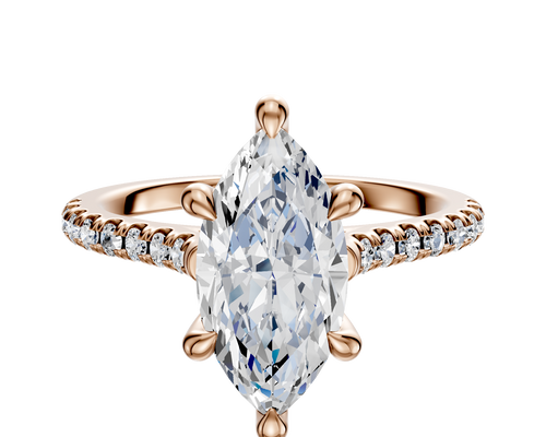 14K Rose Gold 6 Prong Hidden Halo Cathedral Dome 1-Row-Pave 2.5mm Engagement Ring