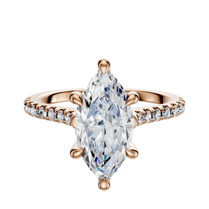 14K Rose Gold 6 Prong Hidden Halo Cathedral Dome 1-Row-Pave 2.5mm Engagement Ring