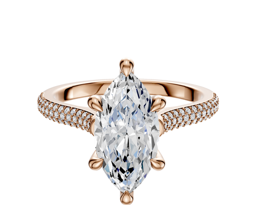 14K Rose Gold 6 Prong Hidden Halo Cathedral Dome 3-Row-Pave 2.0mm Engagement Ring