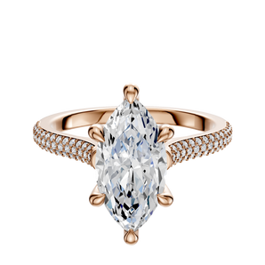 14K Rose Gold 6 Prong Hidden Halo Cathedral Dome 3-Row-Pave 2.0mm Engagement Ring