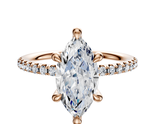 14K Rose Gold 6 Prong Hidden Halo Classic Dome 1-Row-Pave 2.5mm Engagement Ring