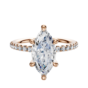 14K Rose Gold 6 Prong Hidden Halo Classic Dome 1-Row-Pave 2.5mm Engagement Ring