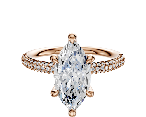 14K Rose Gold 6 Prong Hidden Halo Classic Dome 3-Row-Pave 2.0mm Engagement Ring