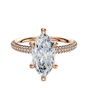 14K Rose Gold 6 Prong Hidden Halo Classic Dome 3-Row-Pave 2.0mm Engagement Ring