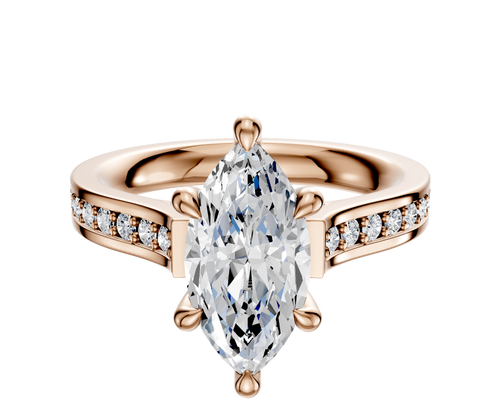 14K Rose Gold 6 Prong Hidden Halo Cathedral Flat 1-Row-Pave 2.5mm Engagement Ring