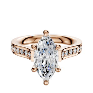 14K Rose Gold 6 Prong Hidden Halo Cathedral Flat 1-Row-Pave 2.5mm Engagement Ring