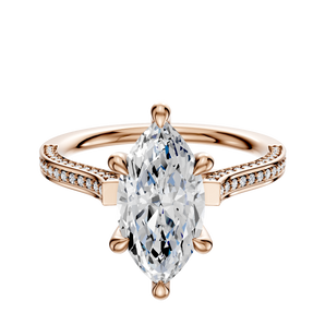 14K Rose Gold 6 Prong Hidden Halo Cathedral Flat 3-Row-Pave 2.0mm Engagement Ring