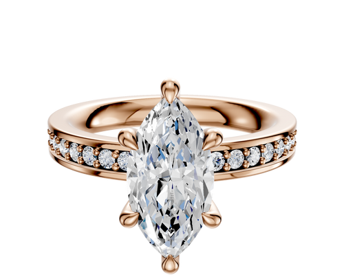 14K Rose Gold 6 Prong Hidden Halo Classic Flat 1-Row-Pave 2.5mm Engagement Ring