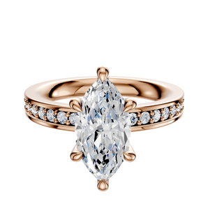 14K Rose Gold 6 Prong Hidden Halo Classic Flat 1-Row-Pave 2.5mm Engagement Ring