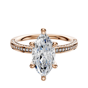 14K Rose Gold 6 Prong Hidden Halo Classic Flat 3-Row-Pave 2.0mm Engagement Ring