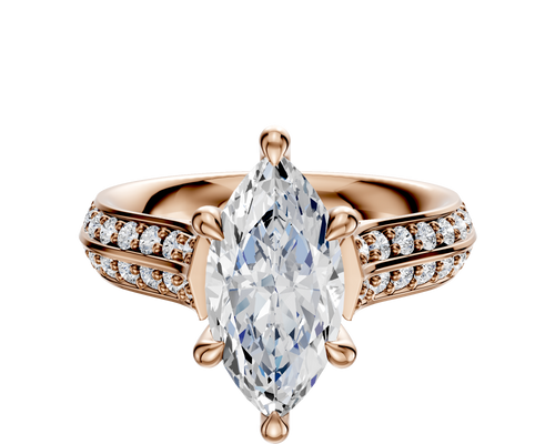 14K Rose Gold 6 Prong Hidden Halo Cathedral Knife Edge 1-Row-Pave 2.5mm Engagement Ring