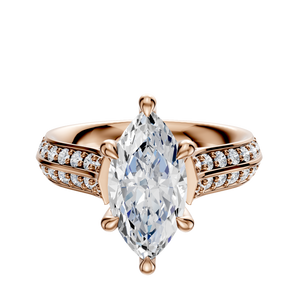 14K Rose Gold 6 Prong Hidden Halo Cathedral Knife Edge 1-Row-Pave 2.5mm Engagement Ring