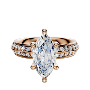 14K Rose Gold 6 Prong Hidden Halo Classic Knife Edge 1-Row-Pave 2.5mm Engagement Ring