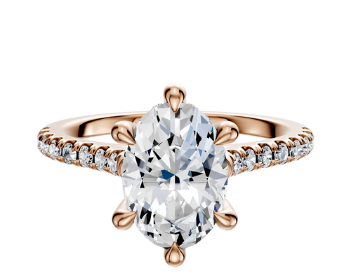 14K Rose Gold 6 Prong Hidden Halo Cathedral Dome 1-Row-Pave 2.5mm Engagement Ring