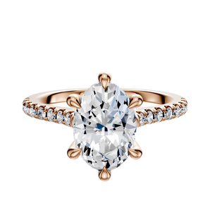 14K Rose Gold 6 Prong Hidden Halo Cathedral Dome 1-Row-Pave 2.5mm Engagement Ring