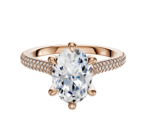 14K Rose Gold 6 Prong Hidden Halo Cathedral Dome 3-Row-Pave 2.0mm Engagement Ring