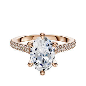 14K Rose Gold 6 Prong Hidden Halo Cathedral Dome 3-Row-Pave 2.0mm Engagement Ring