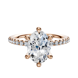 14K Rose Gold 6 Prong Hidden Halo Classic Dome 1-Row-Pave 2.5mm Engagement Ring