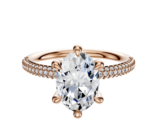 14K Rose Gold 6 Prong Hidden Halo Classic Dome 3-Row-Pave 2.0mm Engagement Ring