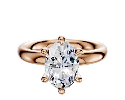 14K Rose Gold 6 Prong Hidden Halo Classic Dome 3.0mm Engagement Ring