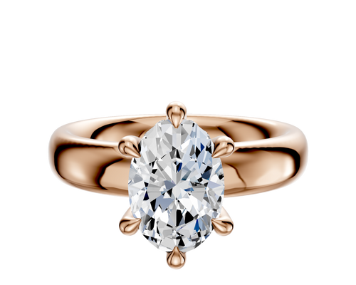 14K Rose Gold 6 Prong Hidden Halo Classic Dome 4.0mm Engagement Ring