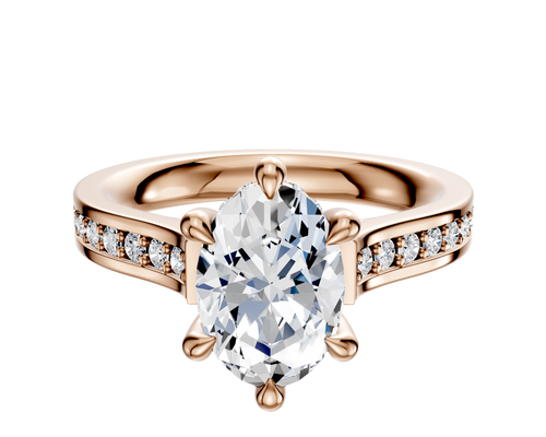 14K Rose Gold 6 Prong Hidden Halo Cathedral Flat 1-Row-Pave 2.5mm Engagement Ring