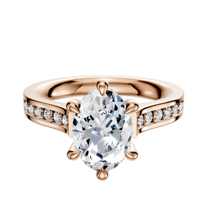 14K Rose Gold 6 Prong Hidden Halo Cathedral Flat 1-Row-Pave 2.5mm Engagement Ring